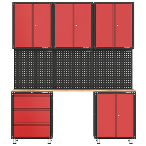 9-teiliges Garagen-Werkbank- und Lagerschranksystem aus Metall